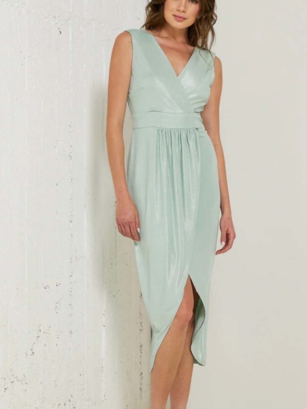 Revamped Mint Green Wrap-Front Midi Dress